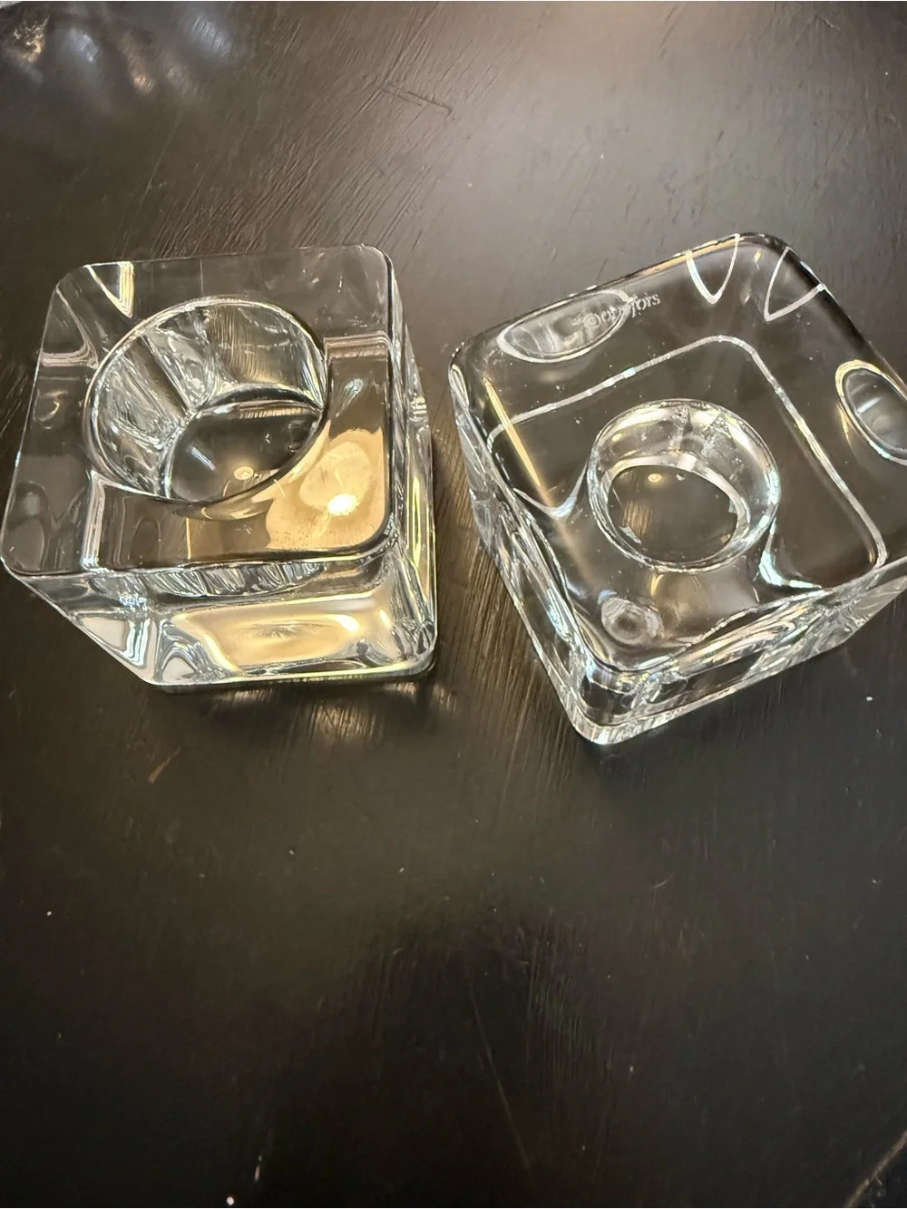 Goran Warff for Orrefors Clear Square Glass Tealight Holders - Pair